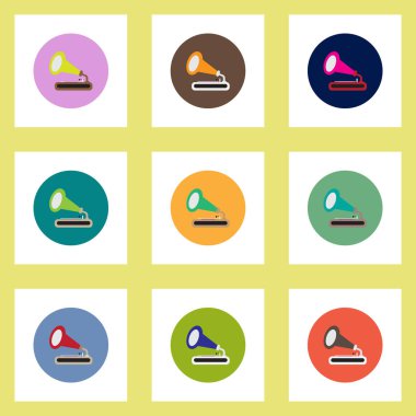 Renkli Daireler retro gramofon şık vektör simgeler koleksiyonu