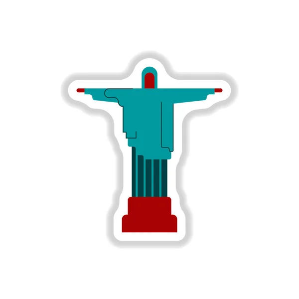 Ilustração Vetorial Estilo Papel Adesivo Estátua Cristo Redentor Rio Janeiro — Vetor de Stock