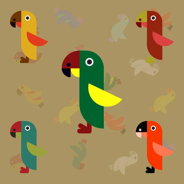 Parrots Set Vector Illustration — Stock Vector