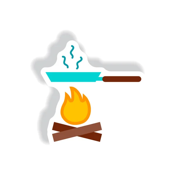 Stylish Icon Paper Sticker Style Pan Fire — Stock Vector