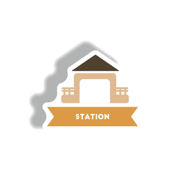 Stilvolle Ikone Sticker Stil Gebäude Station — Stockvektor