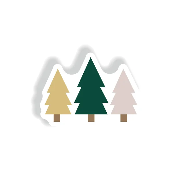 Stylish Icon Paper Sticker Style Landscape Fir Trees — Stock Vector