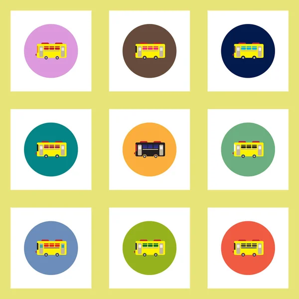 Colección Iconos Vectores Con Estilo Círculos Colores Autobús Retro — Vector de stock