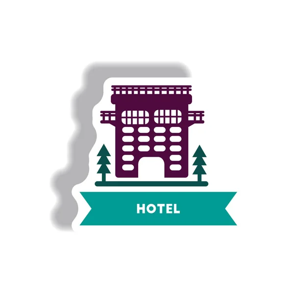 时尚的图标在纸标签风格建筑酒店 — 图库矢量图片