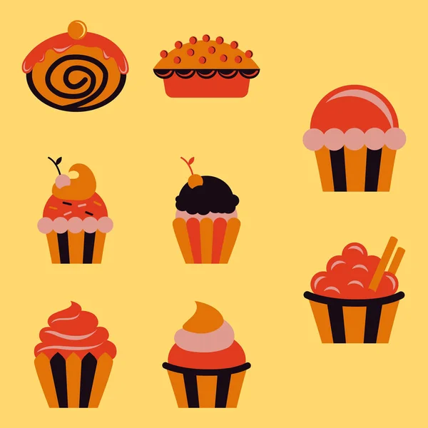 Ensemble de délicieux cupcakes — Image vectorielle