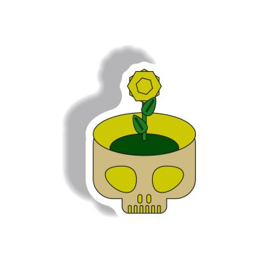 Etiket vektör çizim düz tasarım Cadılar Bayramı simgesi kafatası içinde