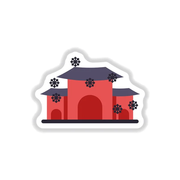 Vector illustration of Chinese new year celebration in paper sticker style Pagoda winter