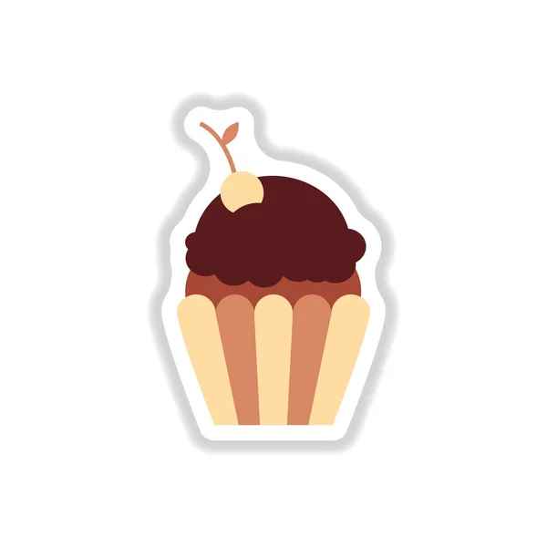 紙ステッカー スタイル チェリー カップケーキのベクトル図 — ストックベクタ
