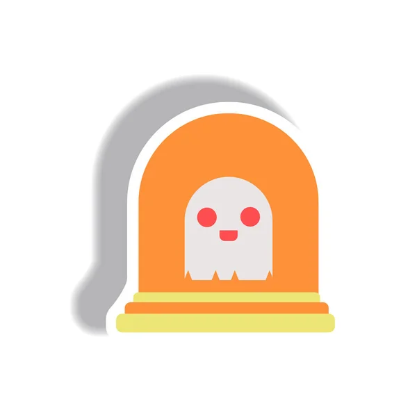 Vector Illustration Paper Sticker Halloween Icon Grave Monument Ghost — Stock Vector