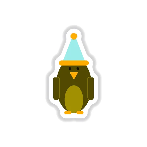Vektor Illustration Papier Sticker Stil Pinguin Wintermütze — Stockvektor