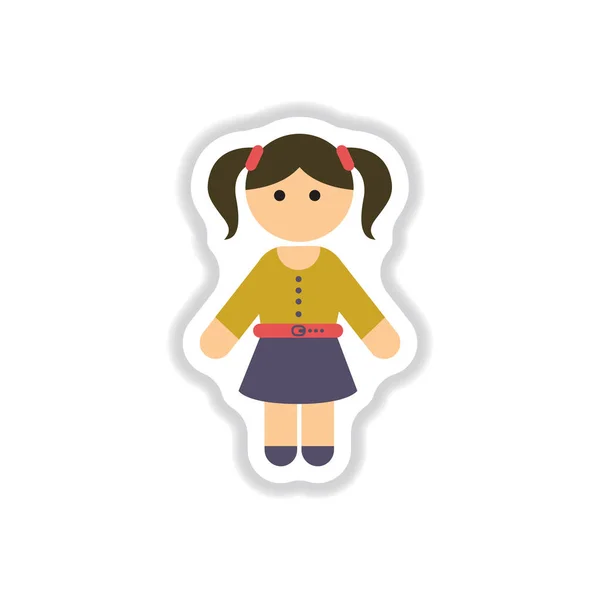 Vektor Illustration Papier Sticker Stil Kleines Mädchen — Stockvektor