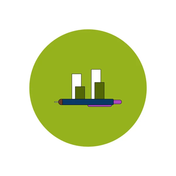 flat design of column chart and pen on white background