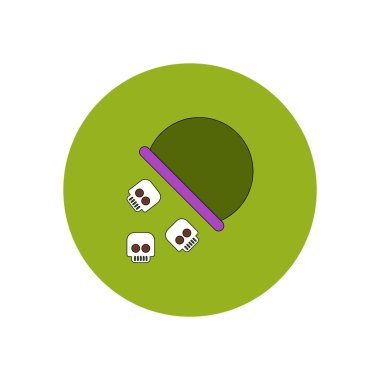 Vektör çizim düz tasarım Cadılar Bayramı simgesi kepçe ve kafatasları