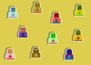 sütun grafiği ve yazıcı kağıt etiket tarzı kavramında simgeler kümesi