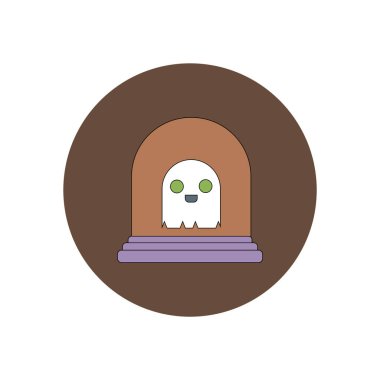 Vektör çizim düz tasarım Cadılar Bayramı simgesi mezar anıtı ve hayalet