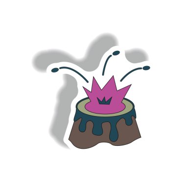 Kağıt etiket tarzı içinde patlayan yanardağ dağın tepesinde