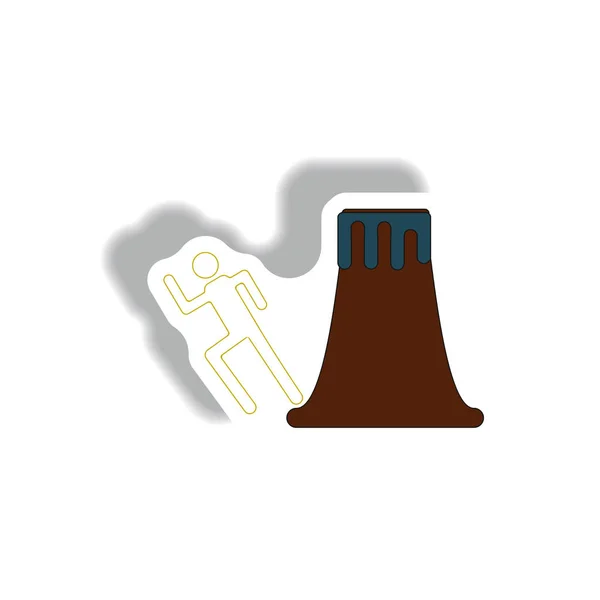volcano and man silhouette running in paper sticker style