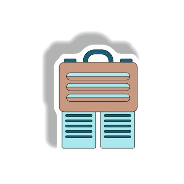 evrak çantası ve kağıt etiket tarzı beyaz arka plan üzerinde belgelerde