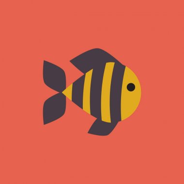 Vektör akvaryum balık silüeti çizimi. Tasarımınız için renkli çizgi film düz akvaryum balık simgesi.