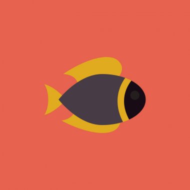 Vektör akvaryum balık silüeti çizimi. Tasarımınız için renkli çizgi film düz akvaryum balık simgesi.