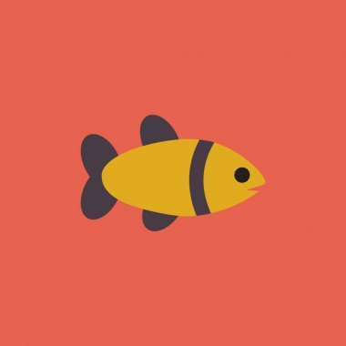 Vektör akvaryum balık silüeti çizimi. Tasarımınız için renkli çizgi film düz akvaryum balık simgesi.