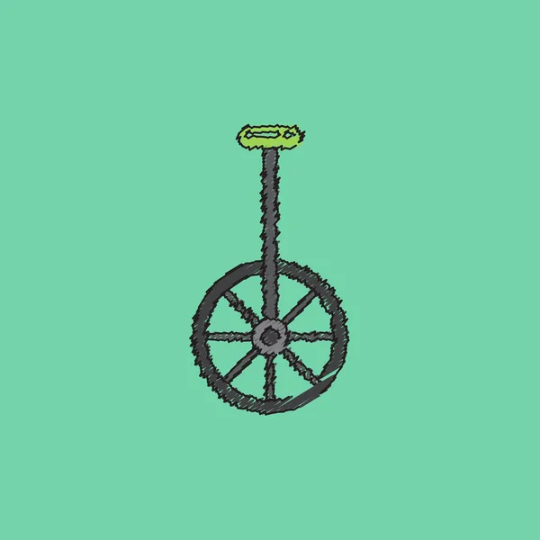 Unicycle One Wheel Bicycle Cartoon Flat Style Vector Hatching Style — стоковый вектор