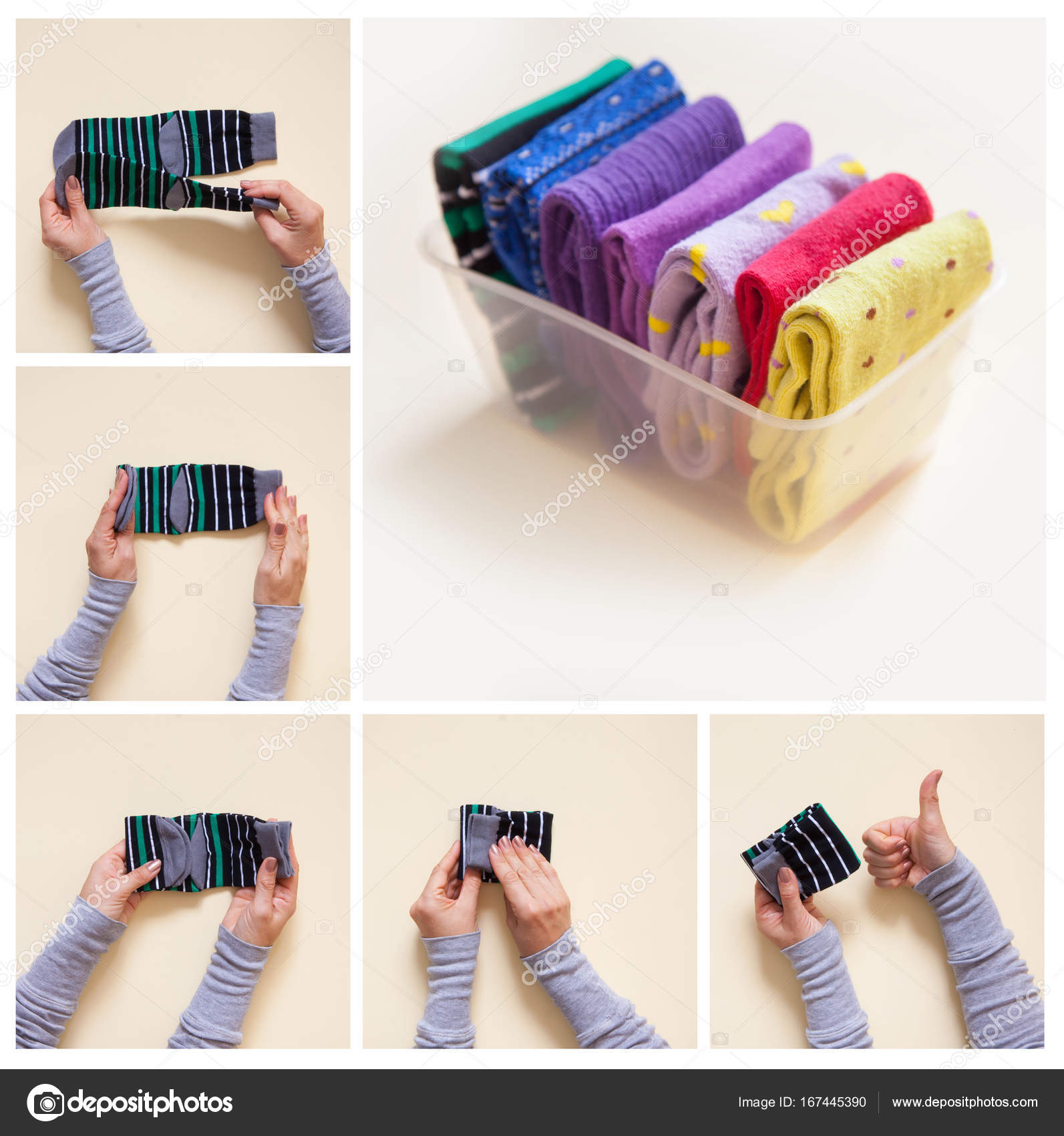 Almacenamiento de ropa. Orden en el armario. Doblar calcetines. Master