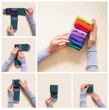 Giyim depolama. Dolabın içinde sipariş. Çorap katlanır. Master Clas