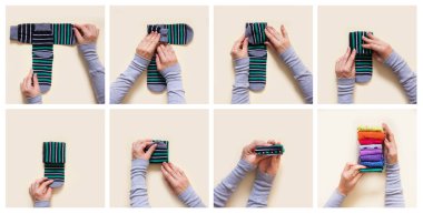 Giyim depolama. Dolabın içinde sipariş. Çorap katlanır. Master Clas