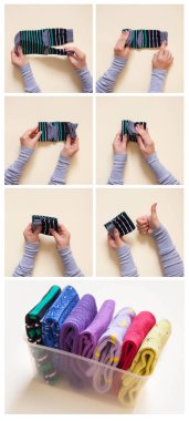 Giyim depolama. Dolabın içinde sipariş. Çorap katlanır. Master Clas