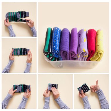 Giyim depolama. Dolabın içinde sipariş. Çorap katlanır. Master Clas