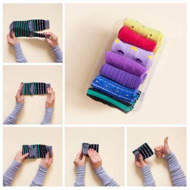 Giyim depolama. Dolabın içinde sipariş. Çorap katlanır. Master Clas