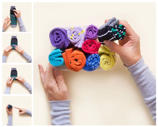 Giyim depolama. Dolabın içinde sipariş. Çorap katlanır. Master Clas