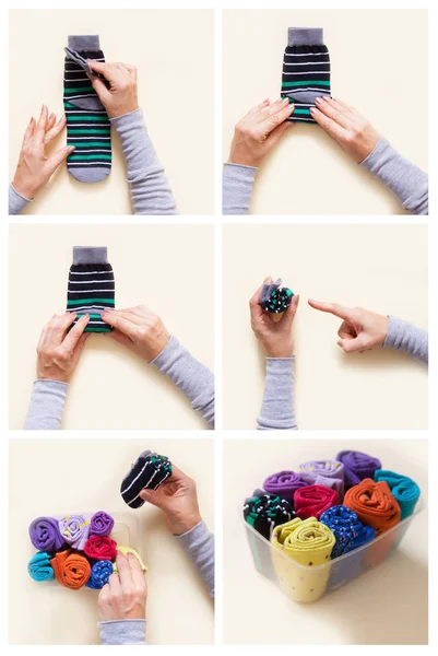 Giyim depolama. Dolabın içinde sipariş. Çorap katlanır. Master Clas