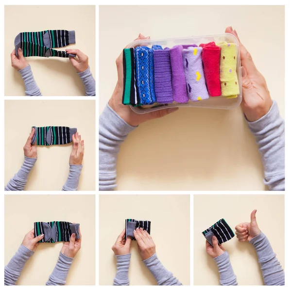 Giyim depolama. Dolabın içinde sipariş. Çorap katlanır. Master Clas