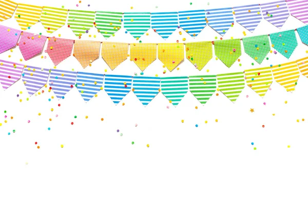 Colored flags garland. White background. — Stock Photo, Image