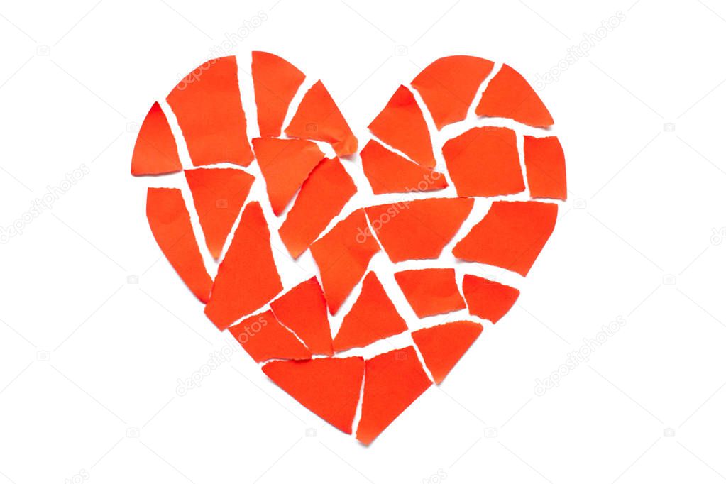 Broken heart breakup concept separation and divorce icon. Red cr
