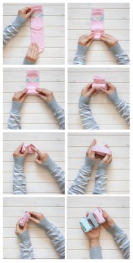 Giyim depolama. Dolabın içinde sipariş. Çorap katlanır. Master Clas