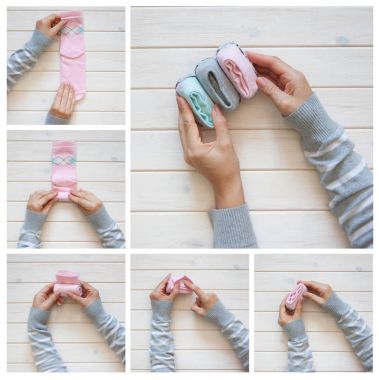 Giyim depolama. Dolabın içinde sipariş. Çorap katlanır. Master Clas