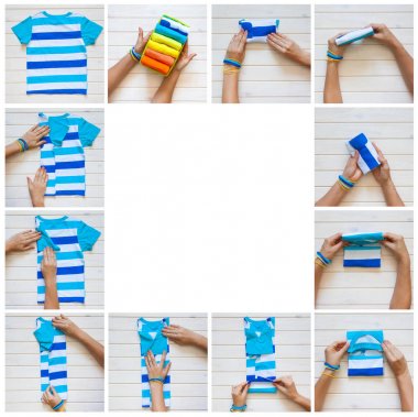 T-shirt katlama. Japon sistemdeki şeyler tutma. Mast