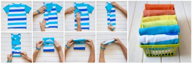 T-shirt katlama. Japon sistemdeki şeyler tutma. Mast