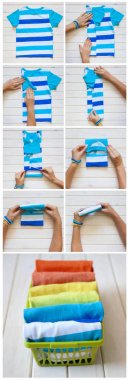 T-shirt katlama. Japon sistemdeki şeyler tutma. Mast