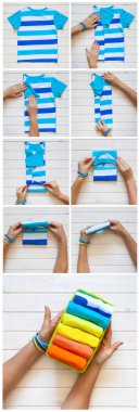 T-shirt katlama. Japon sistemdeki şeyler tutma. Mast