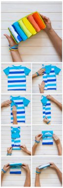 T-shirt katlama. Japon sistemdeki şeyler tutma. Mast