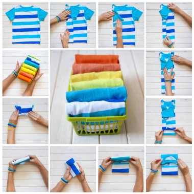 T-shirt katlama. Japon sistemdeki şeyler tutma. Mast