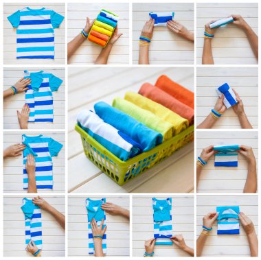 T-shirt katlama. Japon sistemdeki şeyler tutma. Mast