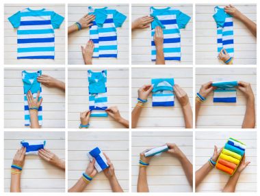 T-shirt katlama. Japon sistemdeki şeyler tutma. Mast