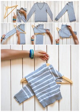 T-shirt katlama. Japon sistemdeki şeyler tutma. Mast