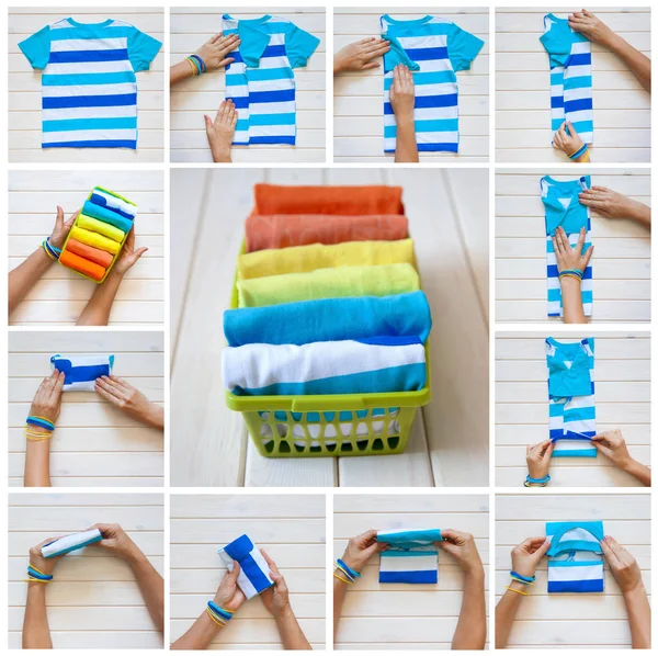 T-shirt katlama. Japon sistemdeki şeyler tutma. Mast