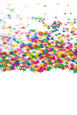 Renkli konfeti. Beyaz arka plan. Çerçeve konfeti.